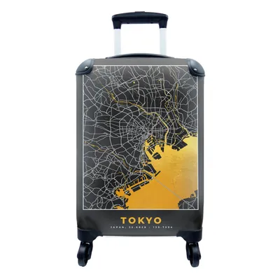 Produktbild von MuchoWow® Koffer Handgepäck Trolley Rollkoffer Kleine Reisekoffer mit 4 Rollen - Tokio - Stadtplan - Gold - Karte - Cabin Size < 55x40x23 cm & 55x40x20 cm - Fotokoffer - Kabinenkoffer - Boardgepäck - Reise-Box - Reisekoffer - Reisegepäck - Koffer mit Bild - Trolley für Kinder