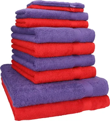 Produktbild von Betz 10-tlg. Handtuch-Set PREMIUM 2 Duschtücher 4 Handtücher 2 Gästetücher 2 Waschhandschuhe Farbe: rot & lila
