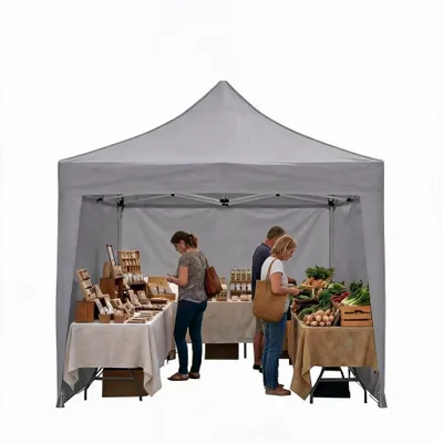 Image de Pavillon pop-up pliable 3x3 mètres - Tente pour événements professionnels et fêtes - Montage rapide par une seule personne - Imperméable, hauteur réglable - Polyester Oxford 600D - Sac de transport et sacs de sable - Gris