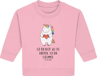 Produktbild von Mr. & Mrs. Panda Organic Baby Pullover Einhorn Herz 24. - 36. Monat - Baumwolle Pink - Geschenk, Bunt, Unicorn, Freundin, Bullover, Lustig