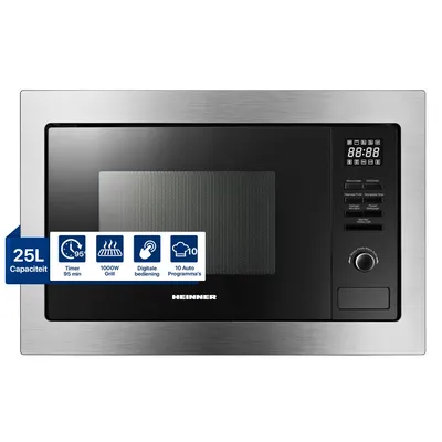 Productafbeelding van Heinner HMW-MDBI25GDIX Inbouwmagnetron, 25 liter, 900W, grill 1000W, digitaal, zwart/zilver
