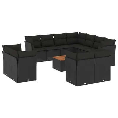Produktbild von 12-tlg. Garten-Sofagarnitur mit Kissen Schwarz Poly Rattan