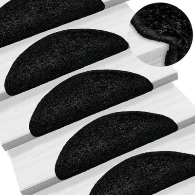 Immagine prodotto di The Living Store Tappetini per scale 15 pz. nero 56x17x3 cm