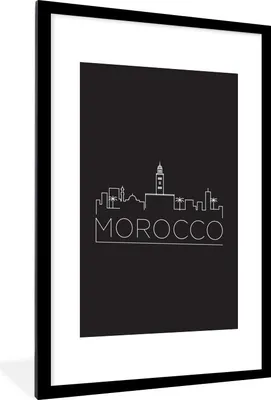 Produktbild von MuchoWow® MuchoWow® Gerahmtes Poster Skyline "Marokko" auf schwarzem Hintergrund 60x90 cm - Poster mit zchwarzem Bilderrahmen - Dekoration - Wandposter Wohnzimmer - Hochwertig