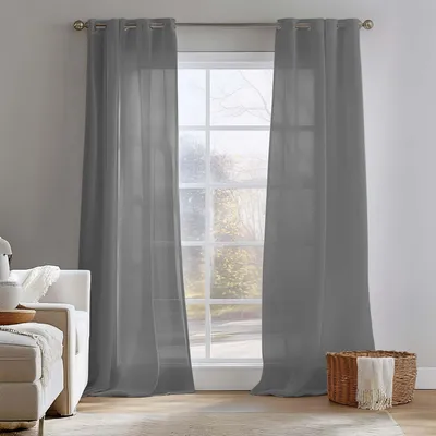 Imagen del producto de Cortinas opacas con tiras verticales, color gris oscuro, 245 x 140 cm
