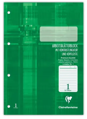 Produktbild von Clairefontaine Arbeitsblätterblock Lin1 einger 50Bl