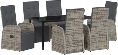 Produktbild von Eleganten-Stil 7-teiliges Garten-Essset mit Kissen Grau Poly-Rattan - Gartenstühle DE570290