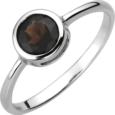 Produktbild von Solitär Ring aus 925 Silber mit Rauchquarz braun rund Fingerring Edelsteinring Innenumfang 58mm  Ø18.5mm