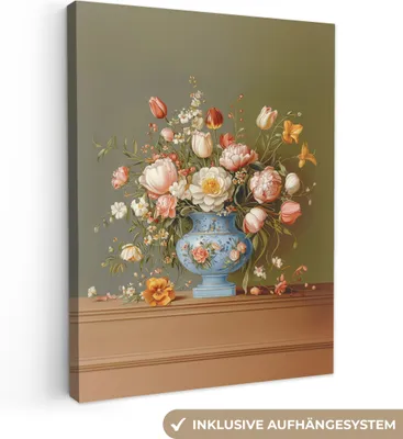 Produktbild von Leinwand Bilder 60x80 cm - Blumen - Vintage, Wandbilder, Wanddeko Wohnzimmer, Bild