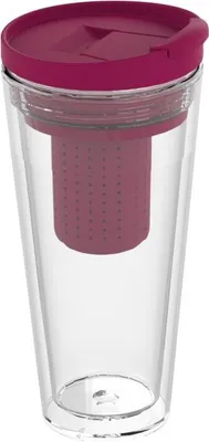 Produktbild von Isolierbecher Mocha mit Teesieb 350ml - Thermobecher mit Infuser - doppelwandiger Teebecher ToGo -  Aromabecher für heißen & kalten Tee - transparent/berry