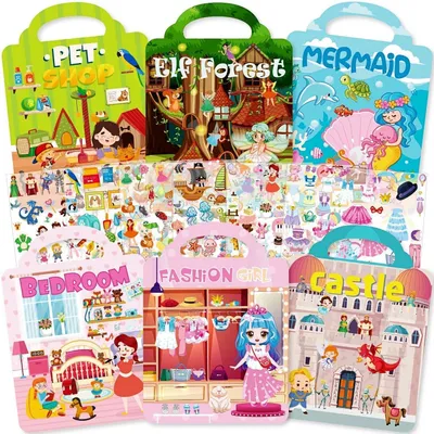 Imagen del producto de Stickerbücher für Kinder, 6 Stück, wiederverwendbare Sticker, kreative Aktivitäten