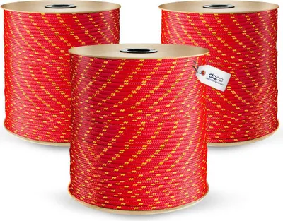 Obrázek produktu pro 100m POLYPROPYLENOVÉ LANO 12mm ČERVENÝ Polypropylenové lano nosnost do 1415 kg lano PP opletené lano textilní lano šňůra kotevní lano lano plastové lano poly lano opletené