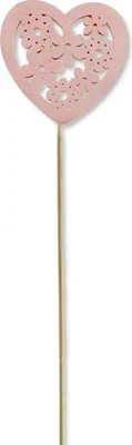Produktbild von Holz Blumen-Stecker Herz mit Blümchen rosa 7 x 35cm Dekostecker Blumenstab Herzstab Holzstecker