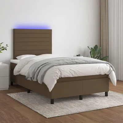 Productafbeelding van vidaXL Boxspringbed met matras en LED-verlichting, donkerbruin, 120x200 cm, stof
