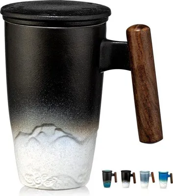 Produktbild von Keramische Theekanne mit Holzgriff und Deckel, 400 ml, Schwarz