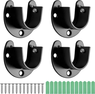 Four black U-shaped brackets and hardware are arranged on a white background.