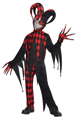 Jester Halloween Kostüm für Kinder 12-14 Jahre, Rot