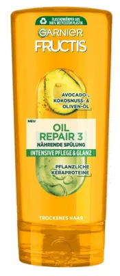 Zdjęcie produktu dla Garnier Fructis Oil Repair, Odżywcza odżywka do suchych, zniszczonych włosów z olejkami z oliwek, awokado i masła shea, 200ml (PRODUKT Z NIEMIEC)
