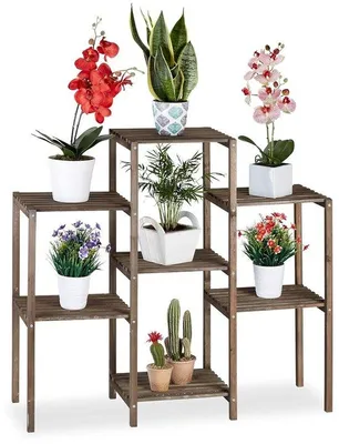 Productafbeelding van Houten plantenrek in vintage stijl - 7 etages, bruin