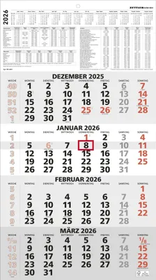 Produktbild von 4-Monatskalender rot 2026 - 33x45 - mit Kopftafel+etc.