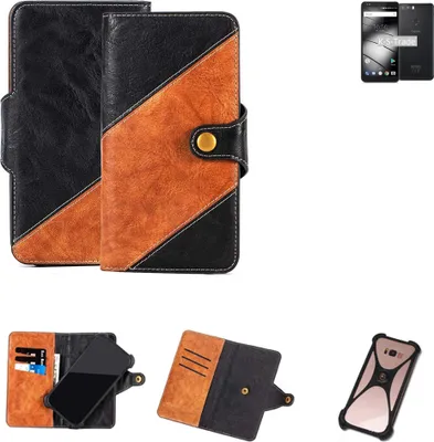 Produktbild von K-S-Trade Handyhülle Schutzhülle Bookstyle Case Wallet-Case kompatibel mit Gigaset GS370 Plus Handy Cover Bumper Klapphülle schwarz hellbraun 1x