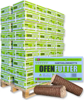 Produktbild von 960 kg Nestro Briketts Hartholzbriketts aus Buche & Eiche im Karton | 96 x 10 kg Holzbrikett auf Palette | Energie Kienbacher®