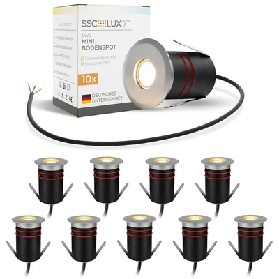 Produktbild von SSC-LUXon JAVO 10x Boden Einbaustrahler Aussenleuchte IP67 warmweiß Ø 47mm - Aluminium Wegleuchte 230V mit direktem Licht