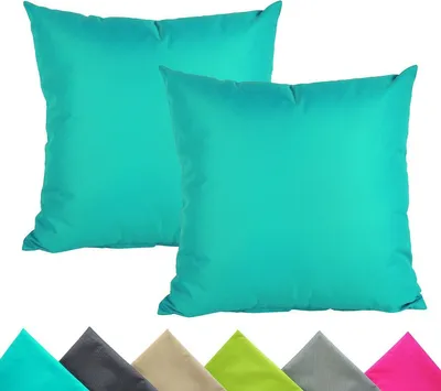 Produktbild von JACK 2er Set 40x40cm Outdoor Kissenhülle Kissenbezug Wasserfest Sitzkissen Lounge Kissen Garten Stuhl Lotus Effekt, Farbe:Türkis