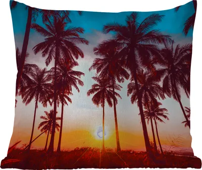 Produktbild von MuchoWow® Outdoor Kissen - Palme - Sonnenuntergang - Horizont - Strand - Orange - Rosa - 60x60 cm - Wetterfest - Lounge Kissen - Dekoration - Schlaf Kissen