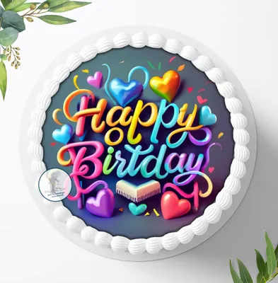 Produktbild von Für die Geburtstags Torte ein Tortenaufleger, Zuckerbild mit dem Motiv: Happy Birthday, Essbares Foto für Torten, Fondant, Ø 20cm, 2064z