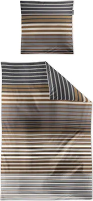 A folded duvet cover and a pillowcase with a striped pattern.