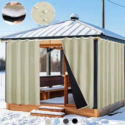 Image de lot de 2 rideaux thermiques protection contre le froid oeillets imperméables, rideau occultant opaque 405g/m² hiver extérieur intérieur cour pavillon chambre 132x213cm Beige