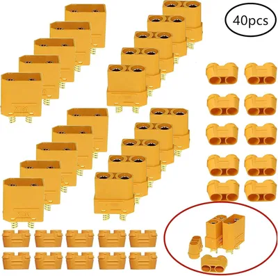 Immagine prodotto di set di 10 coppie di prese XT90H - 40A/90A Max - Connettori per batterie Lipo RC di alta qualità con protezione del cavo - Giallo, plastica