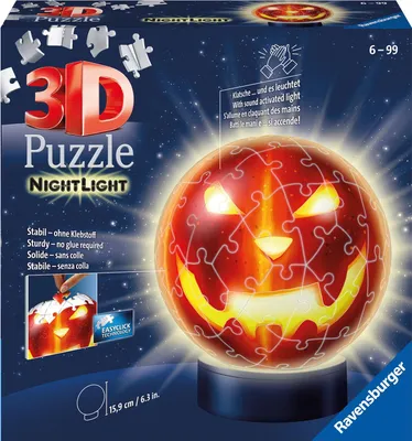 Zdjęcie produktu dla Ravensburger puzzle 3D z lampką nocną i głową dyni 72 elementy z diodą LED