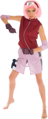 A person wearing a Sakura Haruno costume.