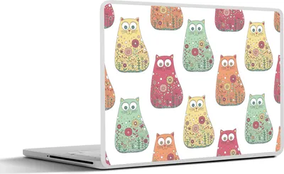 Produktbild von MuchoWow® Laptop Aufkleber Sticker Cover Mädchen - Katze - Blumen - Muster - Mädchen - Kinder - Kinder 32.5x23.5 cm - Sticker für Laptop - Selbstklebend