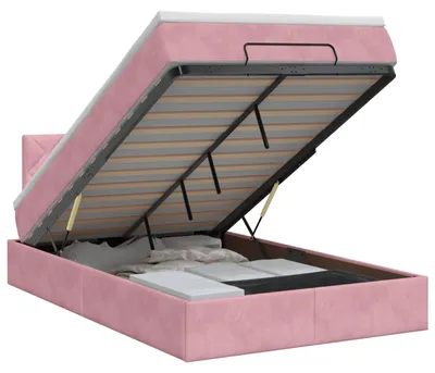 Immagine prodotto di Letto ottoman con materasso, colore rosa, dimensioni 120 x 200 cm, rivestito in velluto