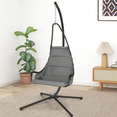 Image de Fauteuil suspendu avec une structure métallique robuste - Coussin rembourré confortable - Gris - Charge maximale : 120 kg
