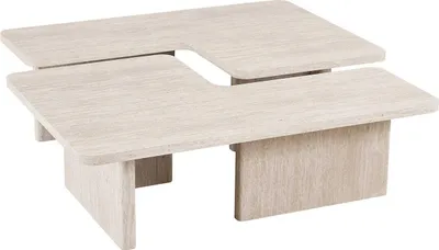 Produktbild von Satz von 2 Couchtischen Arallo - 120x120x38cm - Travertin