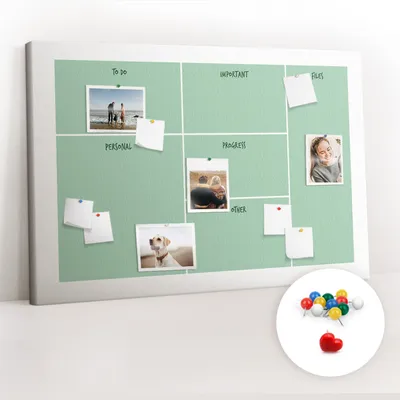 Imagen del producto de Tablero de corcho con chinchetas - Tablero con chinchetas para fotografías y notas - 120x80 cm - 100 chinchetas de colores - Organizador de oficina