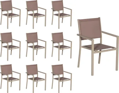 Produktbild von 10er Set Stühle aus Aluminium in Taupe - Textilene in Taupe