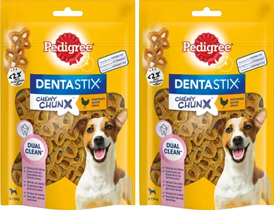 Produktbild von PEDIGREE® DENTASTIX™ CHEWY CHUNX™ Mini 5-15kg mit Huhn Geschmack 2 x 68g