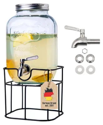 Image de Distributeur de boissons Intirilife, capacité de 5 litres, en verre, avec robinet et support – Distributeur d'eau, de jus et de limonade, récipient en verre pour boissons