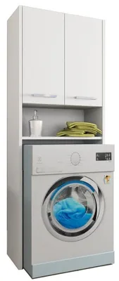Produktbild von Waschmaschinenschrank LUNA 64x170 cm – Hochschrank über Waschmaschine, Badezimmerschrank weiß, Stauraum Möbel