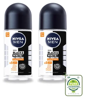 Obrázek produktu pro 2 x antiperspirant NIVEA MEN Black & White Ultimate Impact, roller, 50 ml - balení po 2 kusech