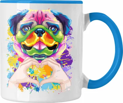 Produktbild von Trendation - Mops Besitzer Farbe Love Tasse Geschenk Lustiger Spruch Geschenkidee Mops Besitzerin (Blau)