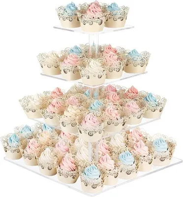 Produktbild von Kuchenständer, 4-stöckig, quadratisch, aus Acryl, Desserttürmchen – Transparent