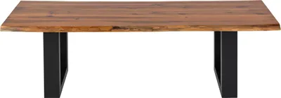 Produktbild von Esszimmerbank 140x40 cm Dallas, Akazienholz cognacfarben, Massive Holzbank mit echter Baumkante, Baumkantenbank mit U-Gestell Schwarz, Sitzbank mit 26 mm Platte