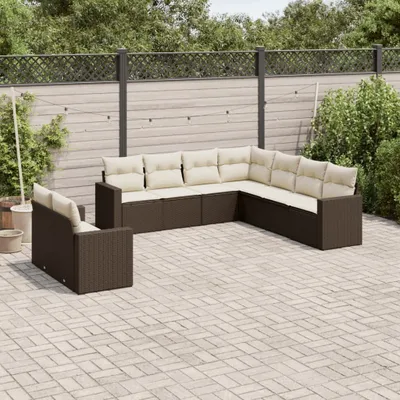 Produktbild von 9-tlg. Garten-Sofagarnitur - mit Kissen Braun Poly Rattan - Gartenmöbelset 3219143