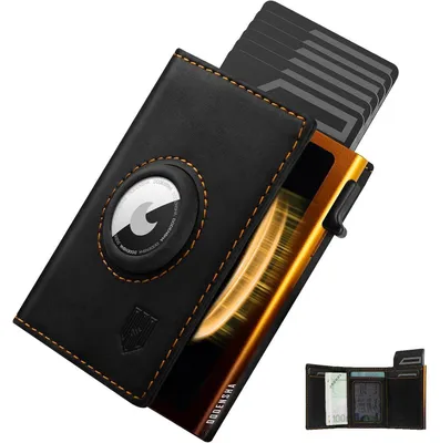 Produktbild von Kartenetui Herren mit AirTag Fach, RFID Schutz, Münzfach, Schwarz Gelb